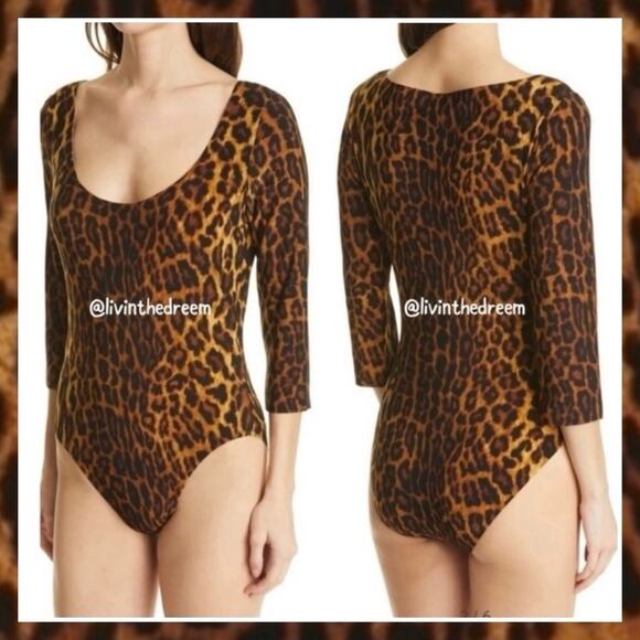 #T163 NWOT NORMA KAMALI Women's Pantera Leopard Print Scoop Neck Bodysuit $145 - Picture 3 of 16
